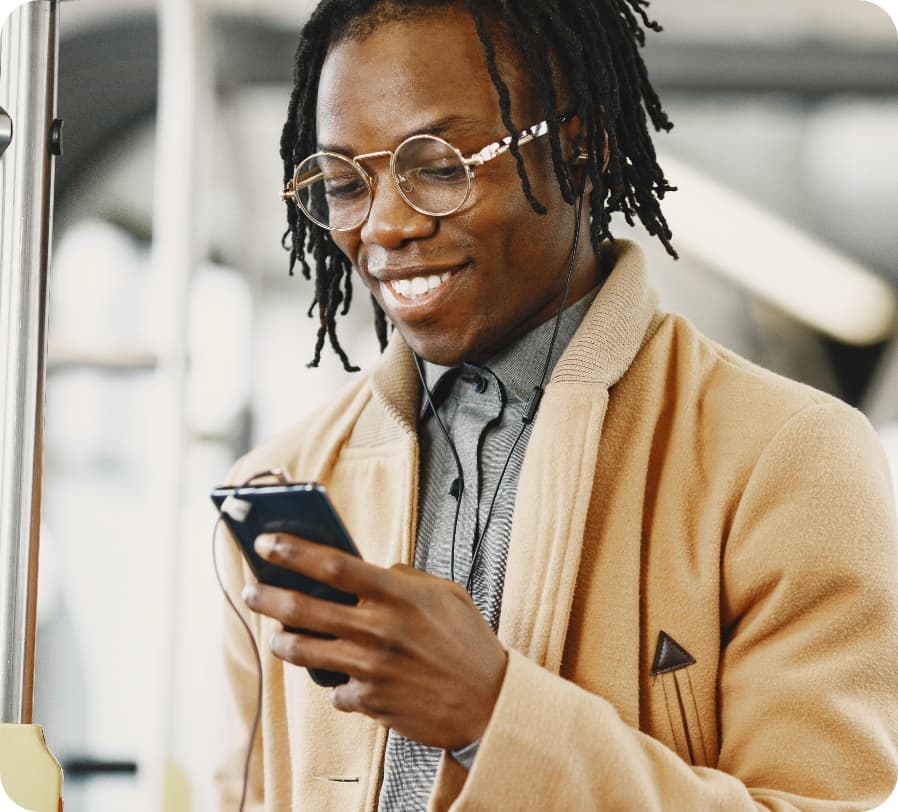 A store salesperson watching a product training or e-learning on their phone while commuting to work on the subway.
