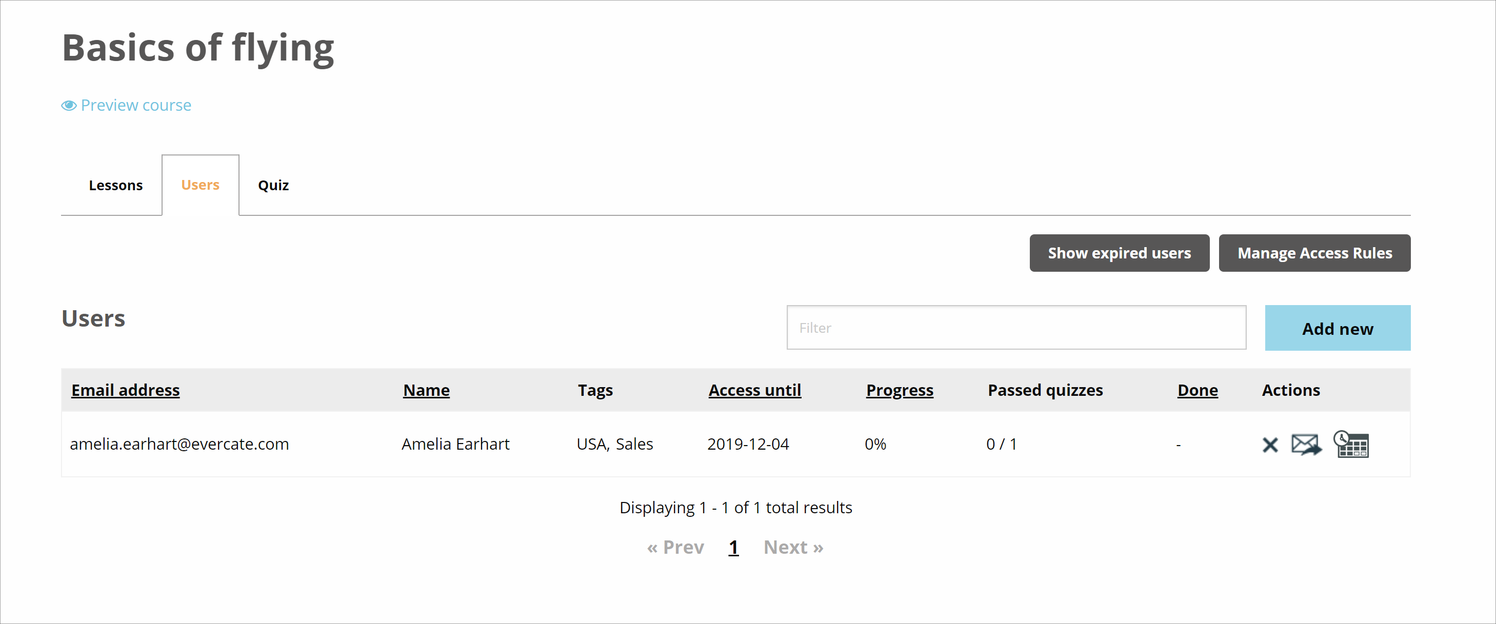 User list with the added user