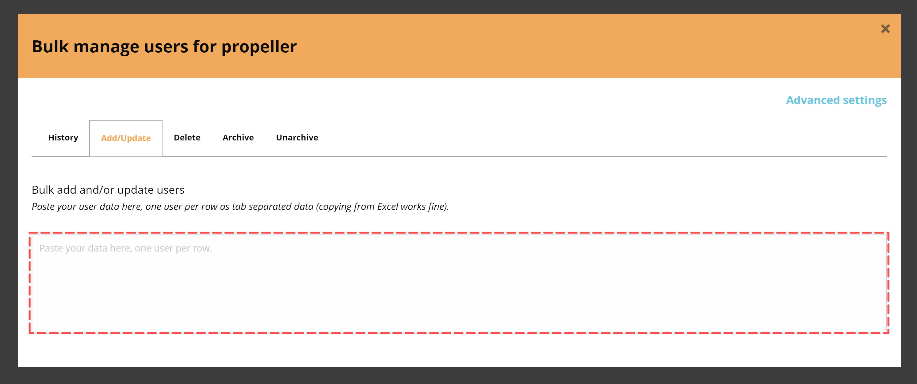 Text area for pasting data