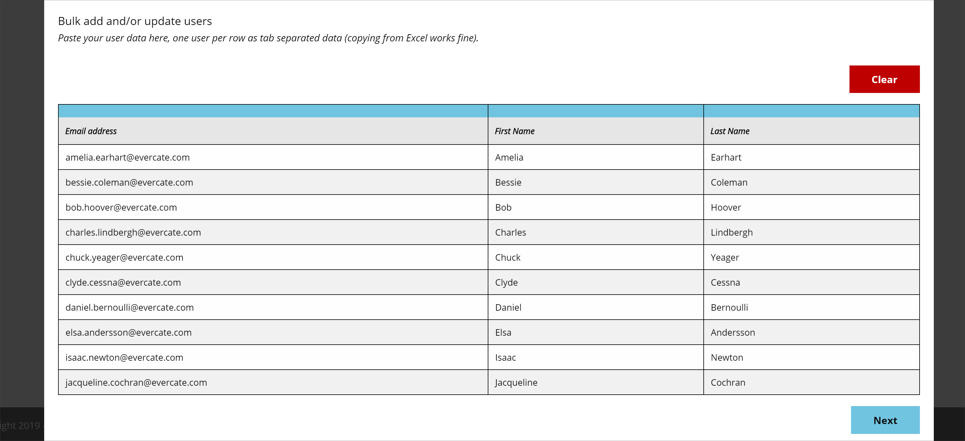 Structured data with column headers