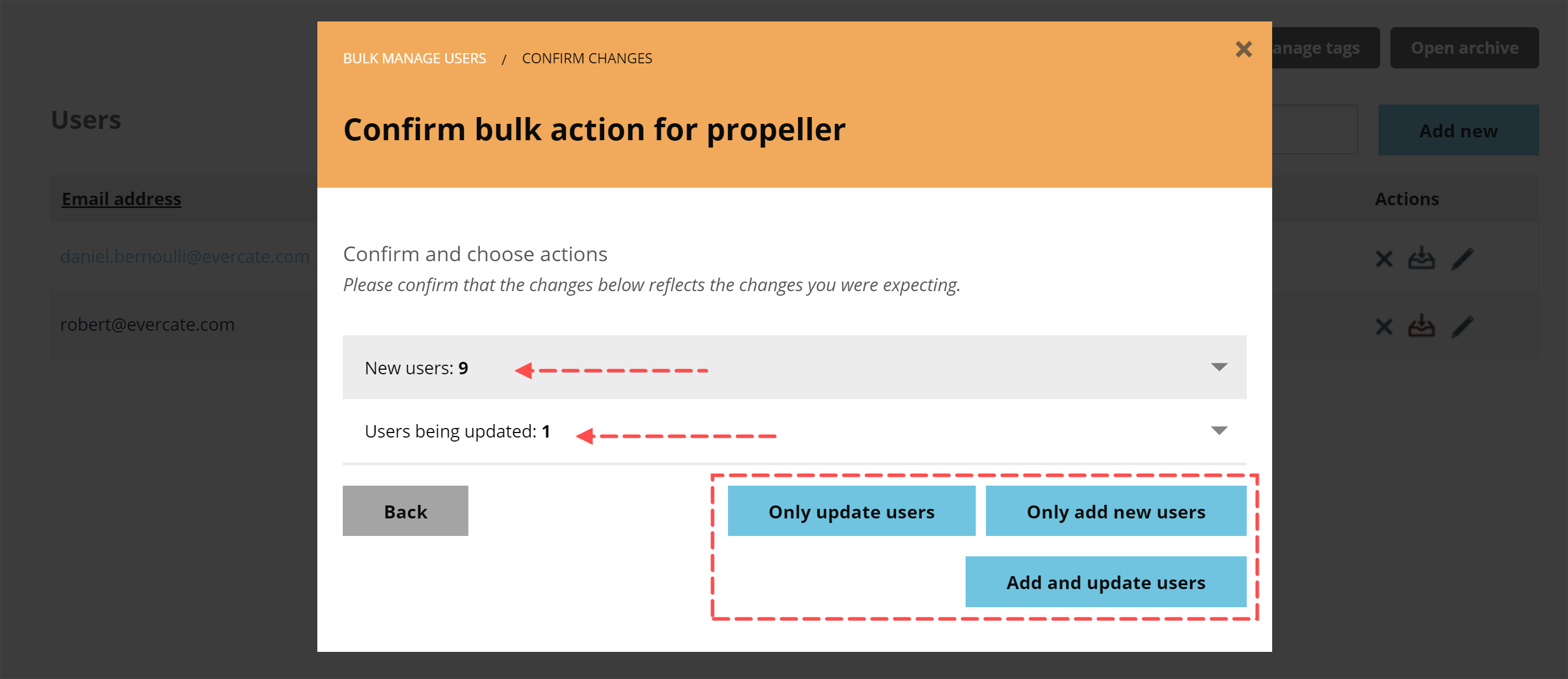 Confirm and choose actions