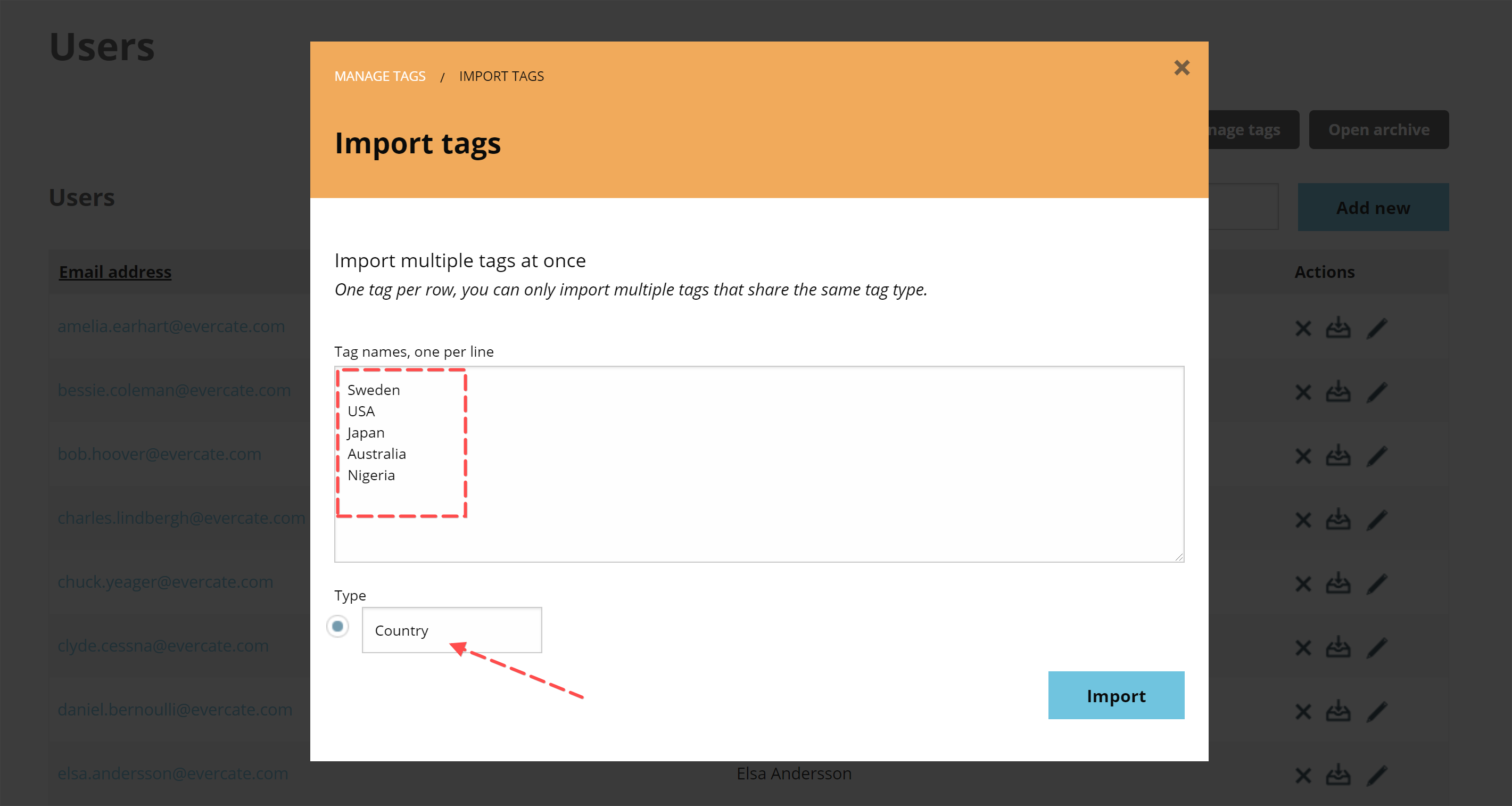 Import tags in Evercate