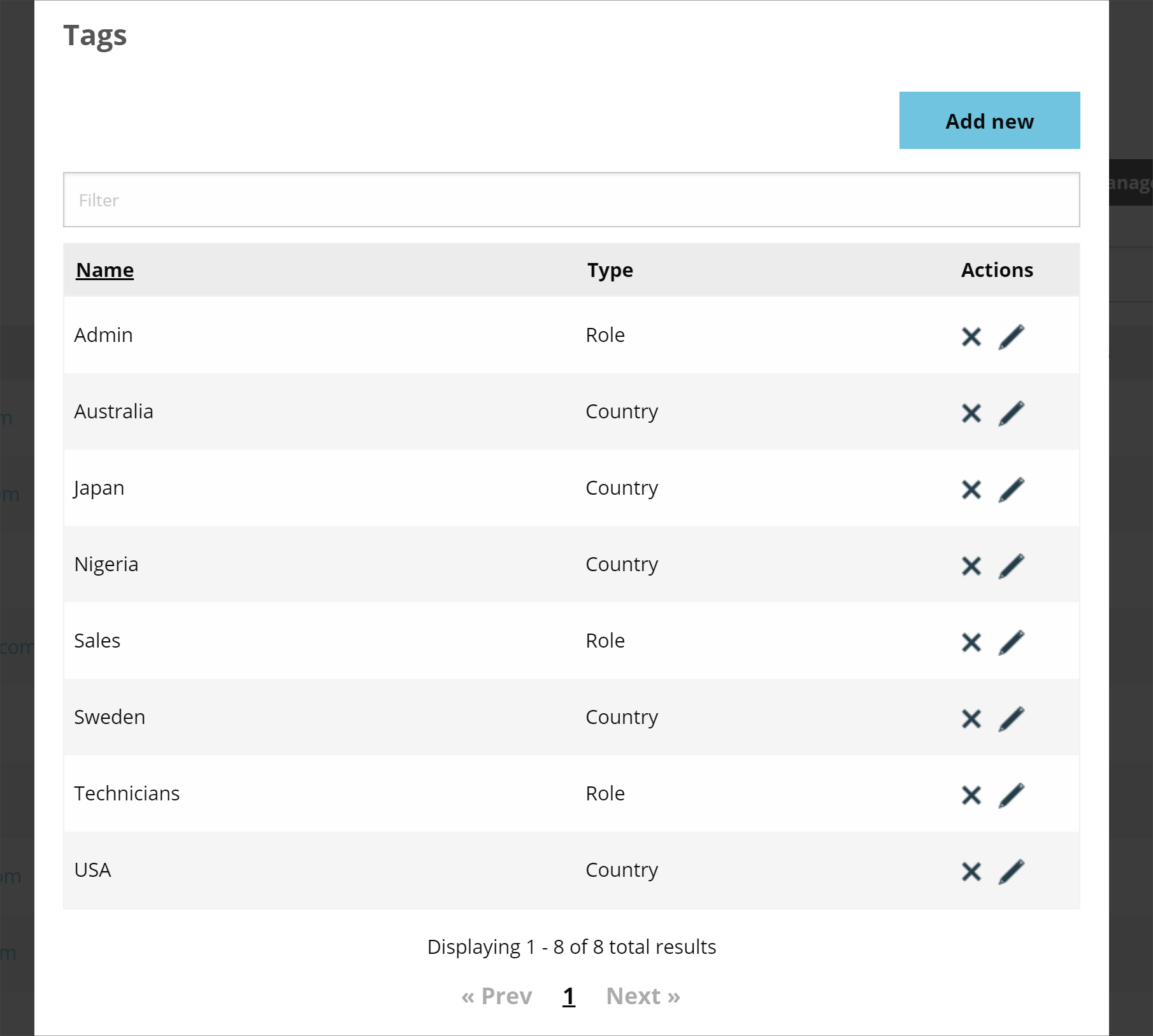 List of created tags in Evercate