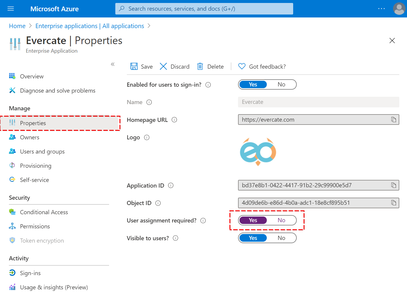Azure Portal - Properties