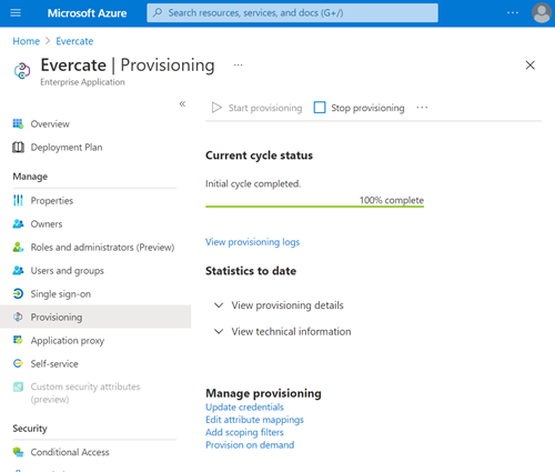 Azure Portal - Initial provisioning run