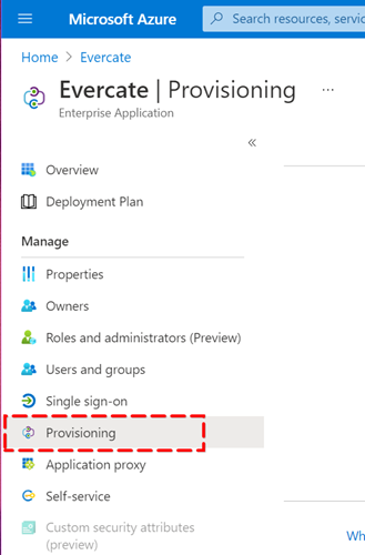 Azure Portal - Provisioning menu