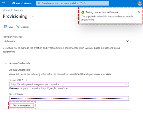 Azure Portal - Test Connection