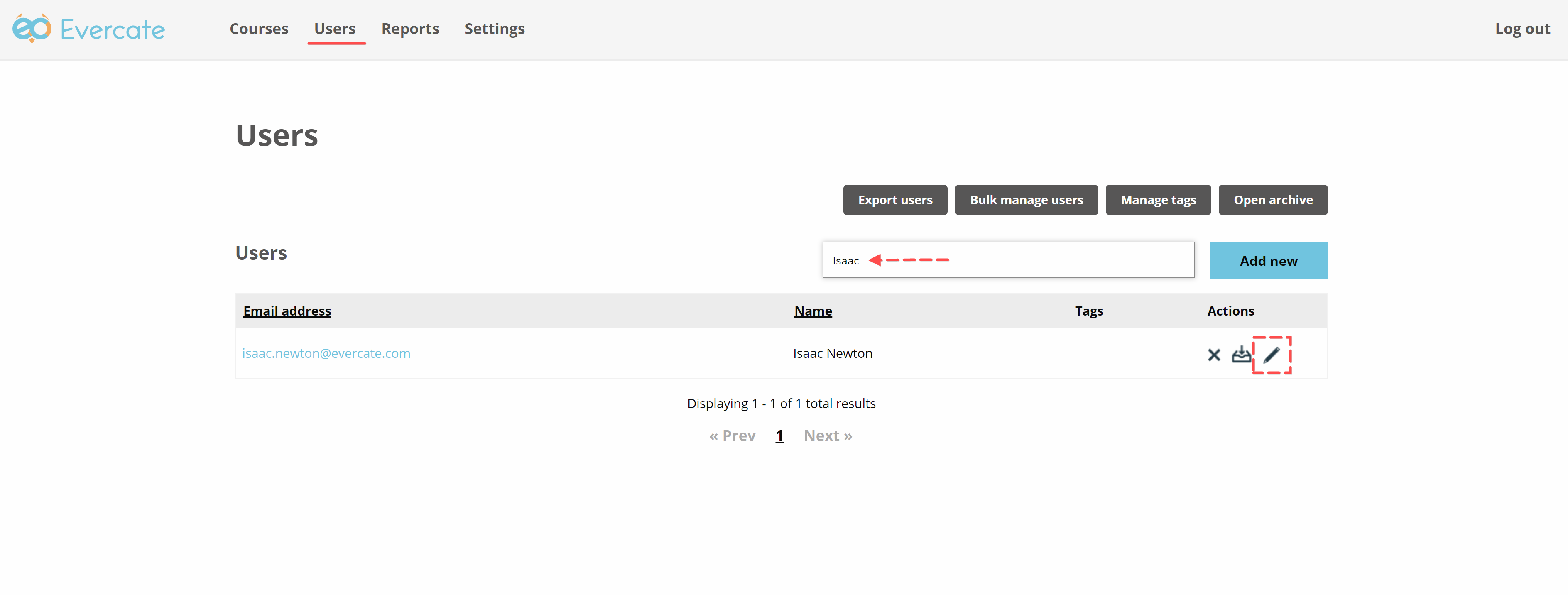 Filter and find a user