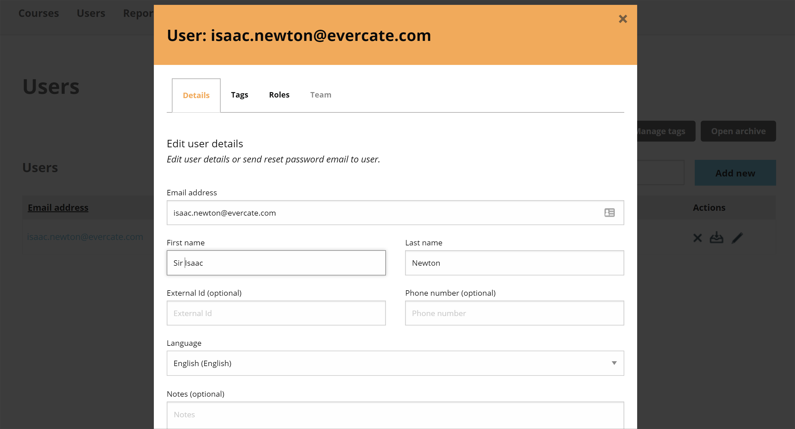 Edit user information